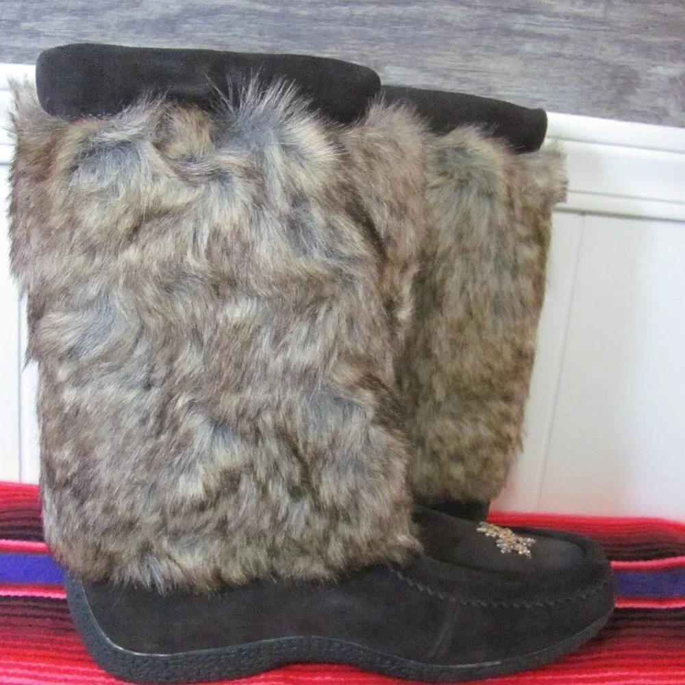 BARBO BOOTS LADIES FAUX SUEDE & FAUX FUR BOOT RED & BLACK